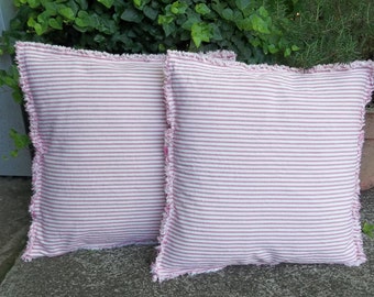 Striped Ticking Pillows - Raggedy Edge Pillows - Handmade - Choose Size - MissHettie