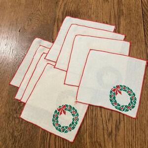 Vintage Christmas Cocktail Napkins for Holiday Table - Mid Century Barware - 2 Sets sold Separately WREATH Napkins