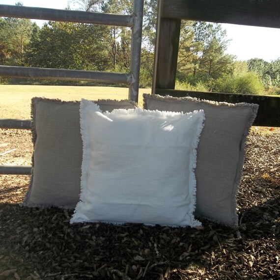 Frayed Edge Linen Pillows Custom Sizes White Linen Pillow Covers with Natural