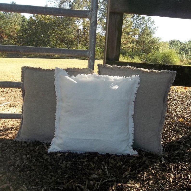 3 Frayed Edge Linen Pillows Custom Sizes Natural Linen Pillows Etsy