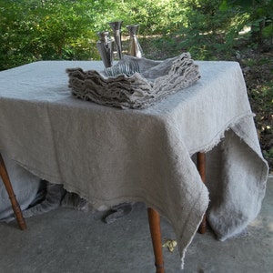 Frayed edge linen tablecloth