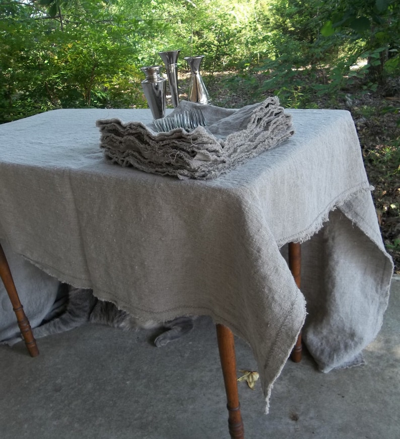 Frayed edge linen tablecloth