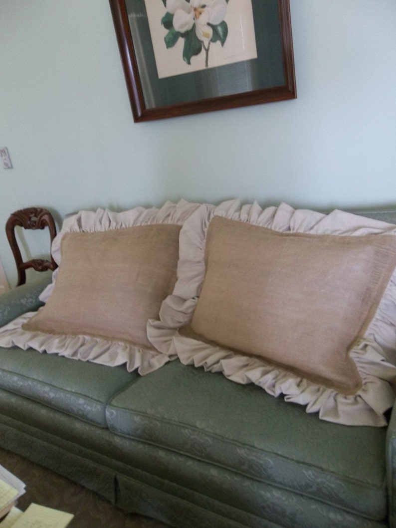 Pair Burlap Pillow Shams Ruffled Burlap Pillows Covers Etsy