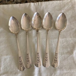 Vintage Flatware ROSALIE 1938 Silver Plate Spoons Silver Soup Spoons Silverplate Flatware Set of 5 misshettie