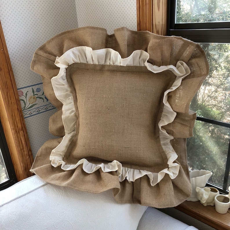Double Ruffle Burlap Pillow Sham Ruffled Burlap Pillows Custom Etsy
