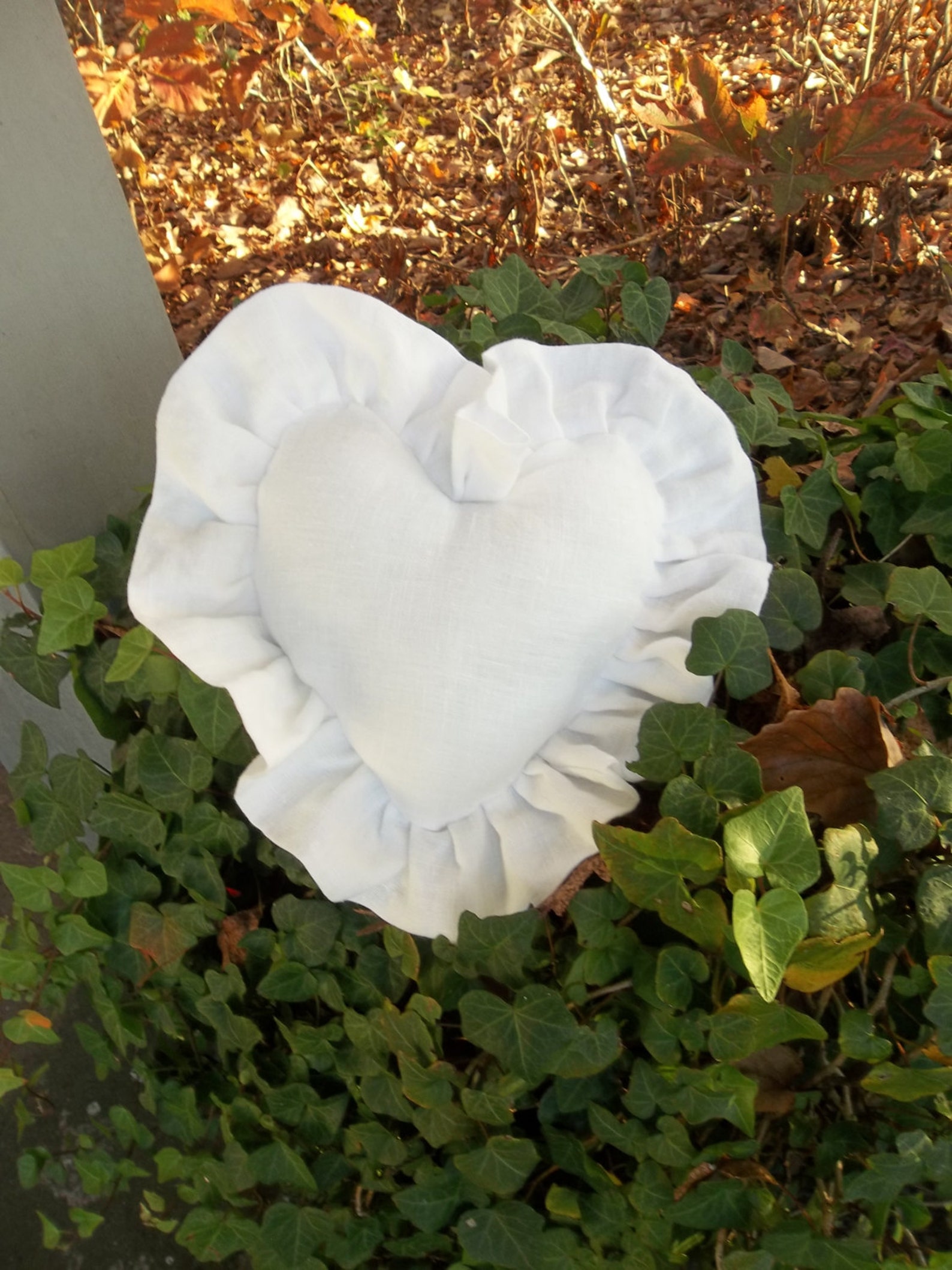 Ruffled Heart Pillow Romantic White Linen Pillow Wedding or Etsy