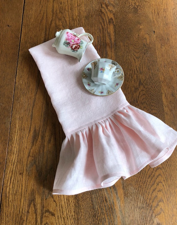 Blush Pink Linen Towel Light Pink Ruffled Linen Towels Tea Towels