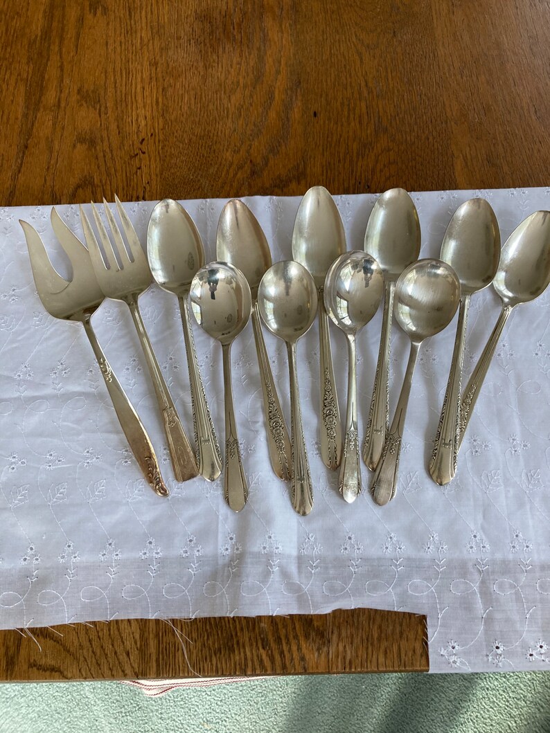 Lot Vintage Mismatched Silverplate Flatware Silver Plate Spoons Table Worthy or Craft Supplies Garden Markers French Country misshettie image 2