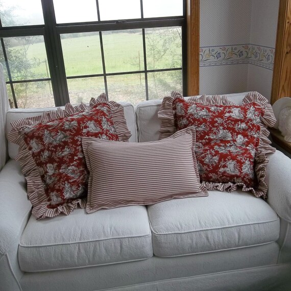 Ticking And Toile Pillows Red Ticking Pillow Ready To Ship Red Etsy