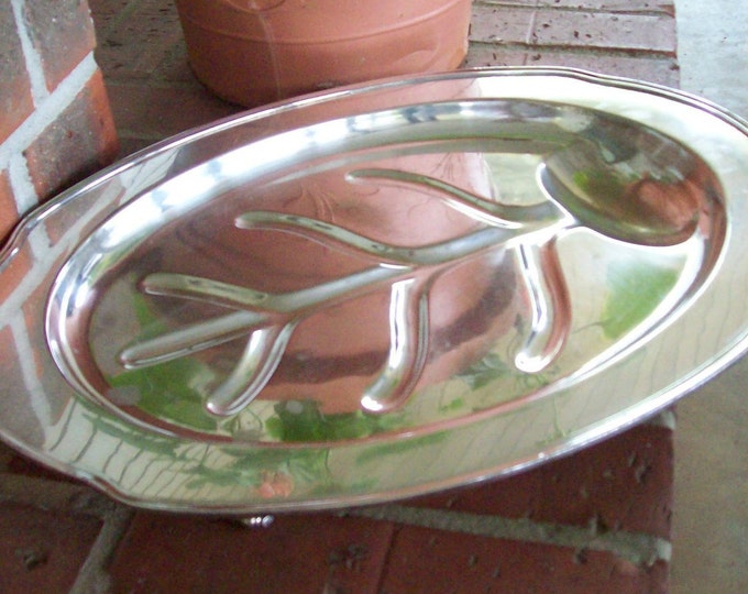 Silver Plate Meat Platter Tree and Well Tray Silver Turkey Platter