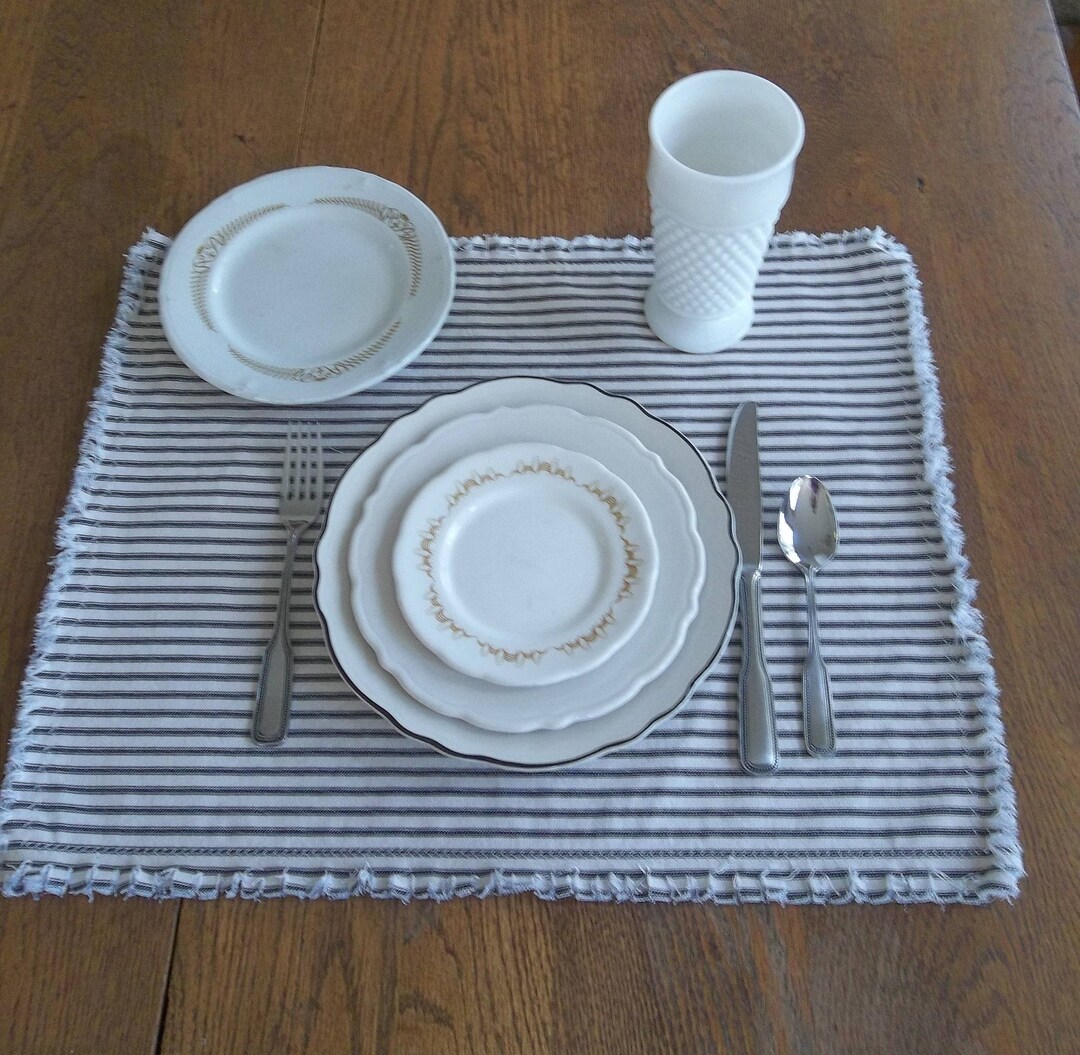 4 Ticking Placemats Set of 4 Custom Colors Reversible Placemats Cottage Style Farmhouse Table
