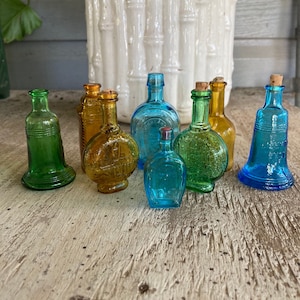 Vintage Bottles WHEATON Bottle Mini Bottle Collection Mini Decanters Blue Bottles Green Bottles Primitive Bottles