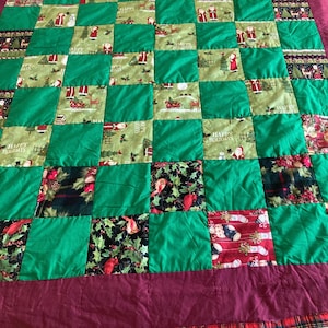 Vintage Christmas Throw Holiday Blanket Christmas Quilt 60 x 64 Bedspread Holiday Bedding Christmas Decorations Handmade Quilt misshettie