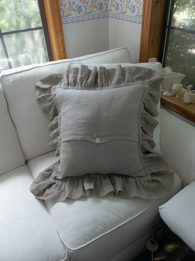 Washed Linen Ruffled Pillow Sham Neutral Linen Pillows Custom Etsy