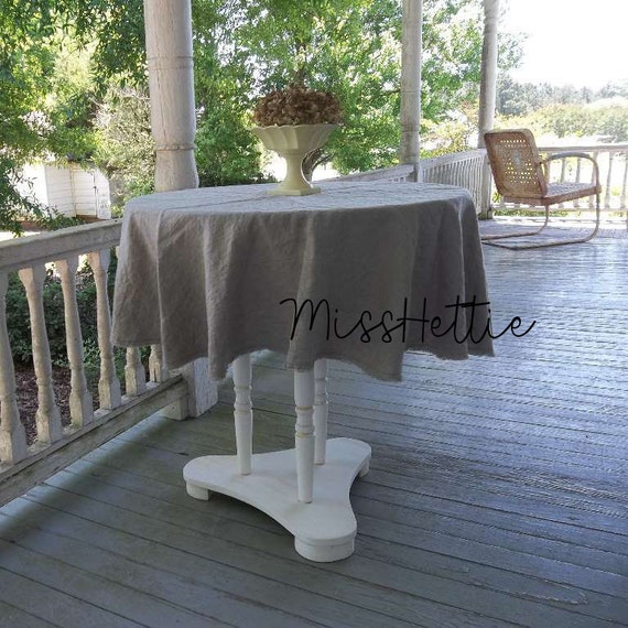 Handmade Round Linen Tablecloth - Custom Table Cloth with Frayed Edge - Handmade by MissHettie