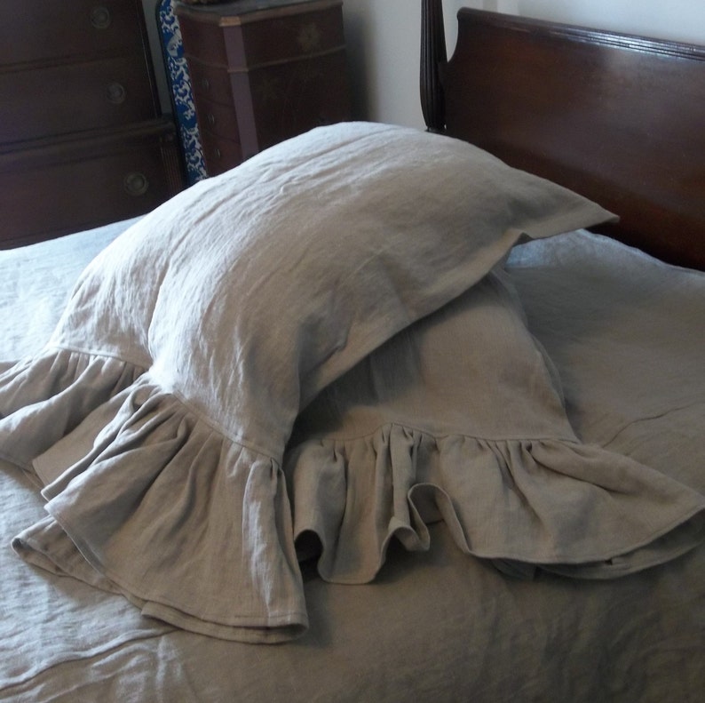 Linen Pillowcases With Long Ruffles Custom Long Ruffled Etsy UK