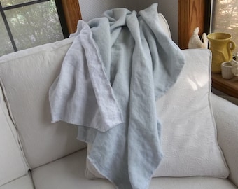 Layered Linen Throw - Linen Bed Scarf - Linen Blanket in Contrasting Colors - Frayed Edges - Choose Color and Size - Handmade by misshettie