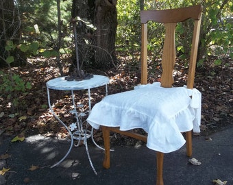 Custom Ruffled Linen Chair Slipcover - Seat Cover in Custom Sizes with Tie Backs MissHettie