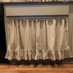 Custom Ruffled Sink Skirt Sink Curtain Kitchen Cabinet Curtain Ruffled Curtain for Farmhouse Sink Ticking Curtains Ruffled Linen Curtain