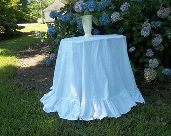 Ruffled Floor Length Tablecloth CUSTOM Ruffled Tablecloth Linen Tablecloth Handmade Wedding Decorations Table Decor French Country Cottage