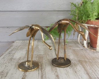 Vintage Brass Bird Figurines Brass Heron Statues Beach Cottage Decor Brass Paperweight Bird Statues Rustic Lake Cabin Decor Set of 2