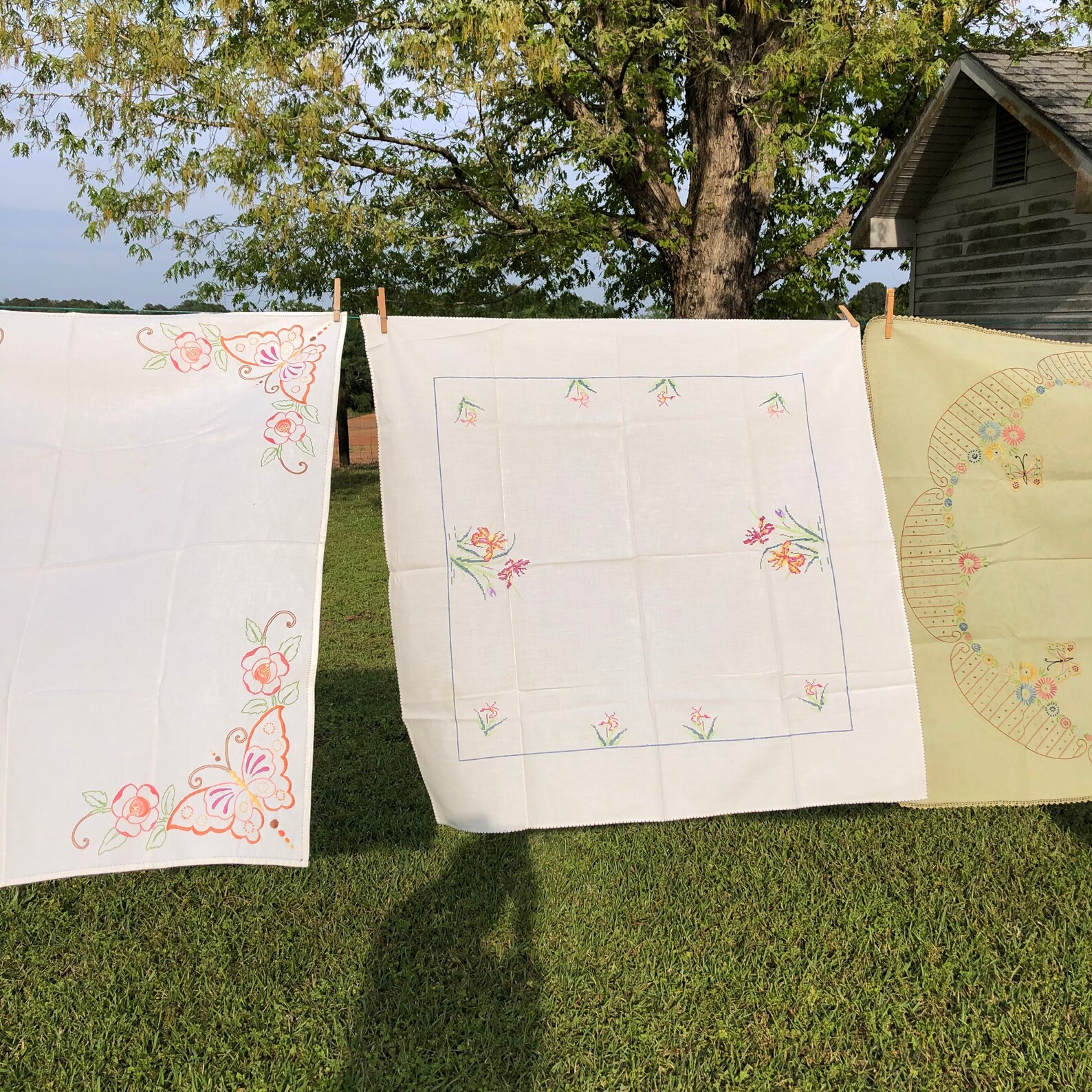 4 Vintage Tablecloths - Layering Table Cloths - RV Decor - Bridge Cloth ...
