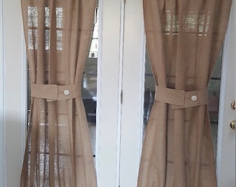 Burlap French Door Sheer: Rustic Country Curtain Panel, Custom Made