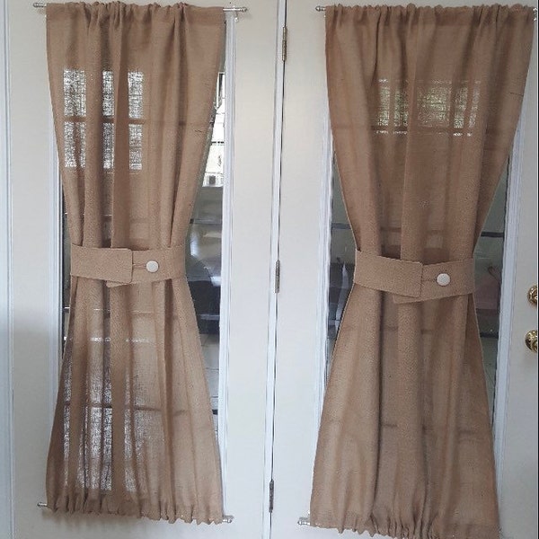 Burlap French Door Sheer: Rustic Country Curtain Panel, Custom Made
