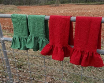 Pair Ruffled Linen Towels - Linen Kitchen Towel - Choose your Color - Handmade misshettie