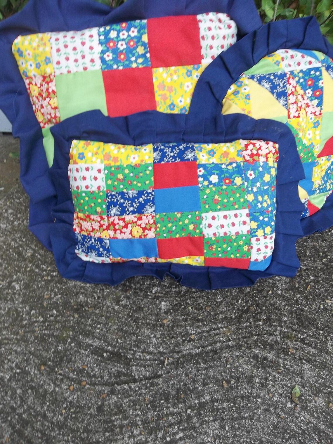 3 Ruffled Quilt Pillows Vintage Quilted Porch Pillows Etsy