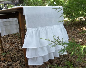 Ruffled Runner Multi Ruffle Table Runner 17 x 106 READY to SHIP White Runner Custom Sizes  French Country Cottage Style Handmade