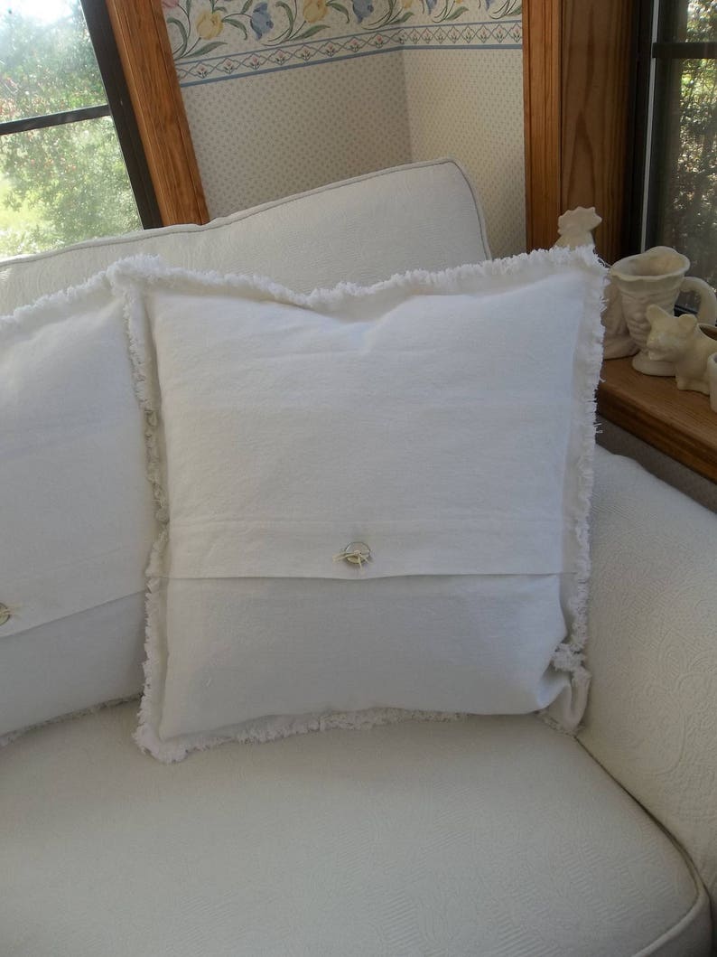 Drop Cloth Pillows Custom Sizes Bright White Pillow Shams Frayed Edge Pillows Raggedy Sold Separately or as a Pair Quantities Available image 4