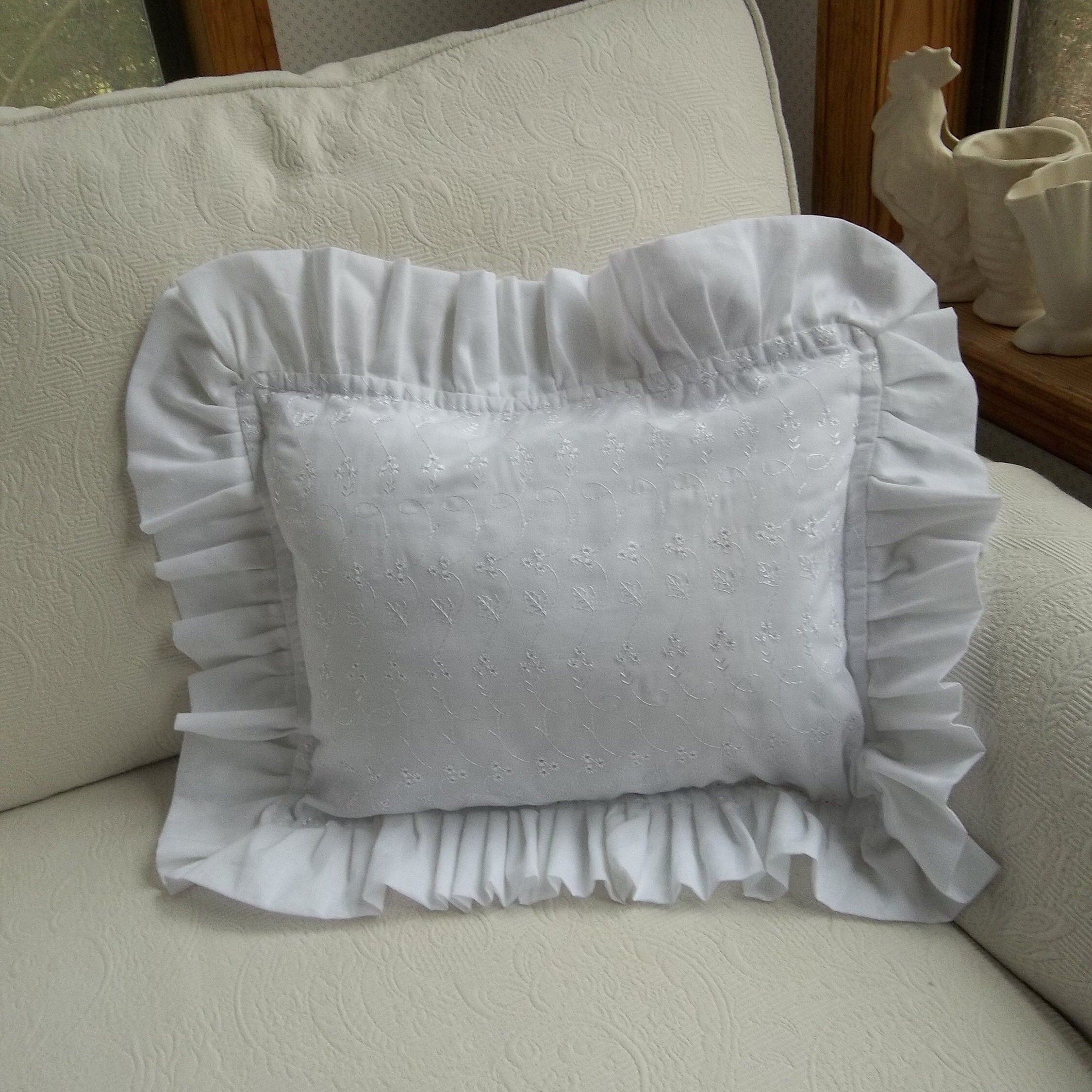 Custom Ruffled Pillow White Eyelet Pillow Custom Sizes Etsy