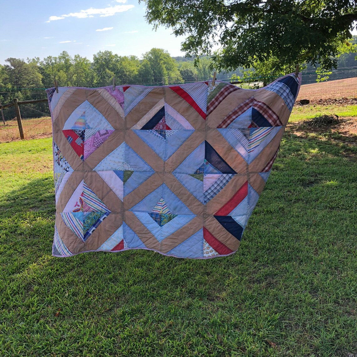 Vintage Quilt Hand Quilted Throw Lap Quilt Bed Scarf Handmade Etsy