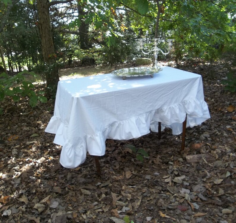 Linen Tablecloth with Ruffles Ruffled Table Cloth Custom Sizes and Fabrics Cottage Linens Thanksgiving Decor Free Shipping image 5