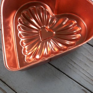 Vintage Copper Heart Mold Gelatin Molds Heart Cake Pan Farmhouse Kitchen Decor Candy Mold Valentines Day French Country image 2