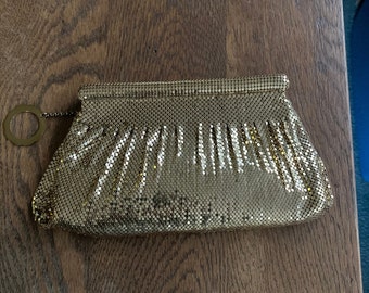 Vintage Whiting & Davis Purse Gold Metal Mesh Evening Bag Mid Century Clutch Bag Art Deco Accossories misshettie