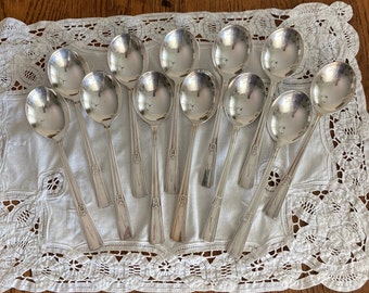 12 Silver Spoons REVELATION Silver Plate Dessert Spoons  A Vintage Silverplate Flatware Wedding Decorations Table Decor Set of 12 misshettie