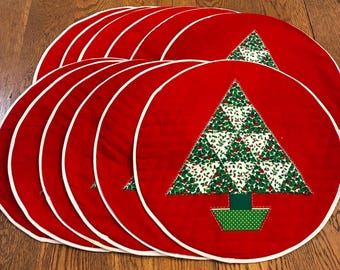 Christmas Placemats - Set of 12 Holiday Chargers with Christmas Tree Design - MissHettie