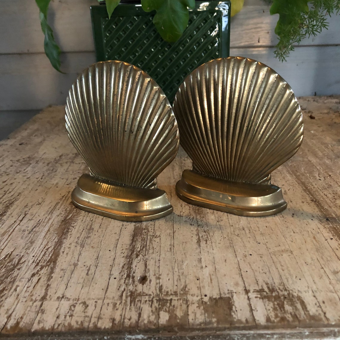Vintage Brass Shell Bookends Door Stops Solid Brass Bookend Etsy