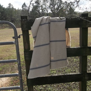 Grain Sack Throw Rustic Bed Scarf Farmhouse Bedding Custom Sizes & Colors Handmade Blue Stripe Coverlet Picnic Blanket Bedspread