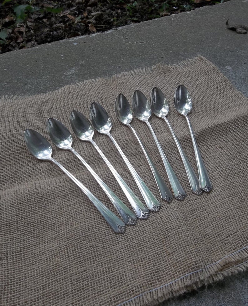 8 Silver Plate Ice Tea Spoons COURTNEY Parfait Spoons Vintage Etsy