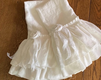 Double Ruffle Linen Towel - Shabby Tea Towels - Handmade Bath Decor - Torn Ruffles Custom Fabrics