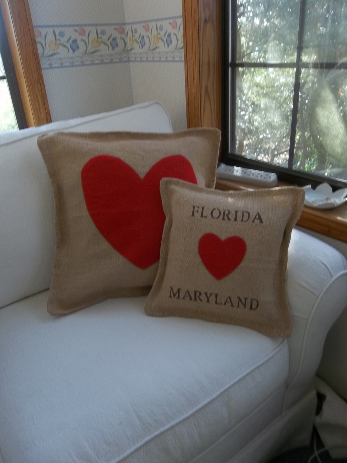 Custom Sizes Red Heart Burlap Pillow Personalized Love Pillow Etsy