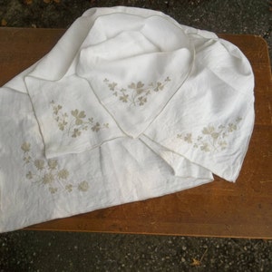 Vintage Linen Tablecloth Ecru 37x38 Embroidery Bridge Tablecloth Wedding Decor Table Settings Cottage Style Linens