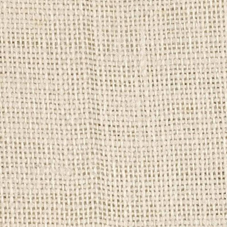 May include: A close-up of a natural beige burlap fabric with a woven texture.