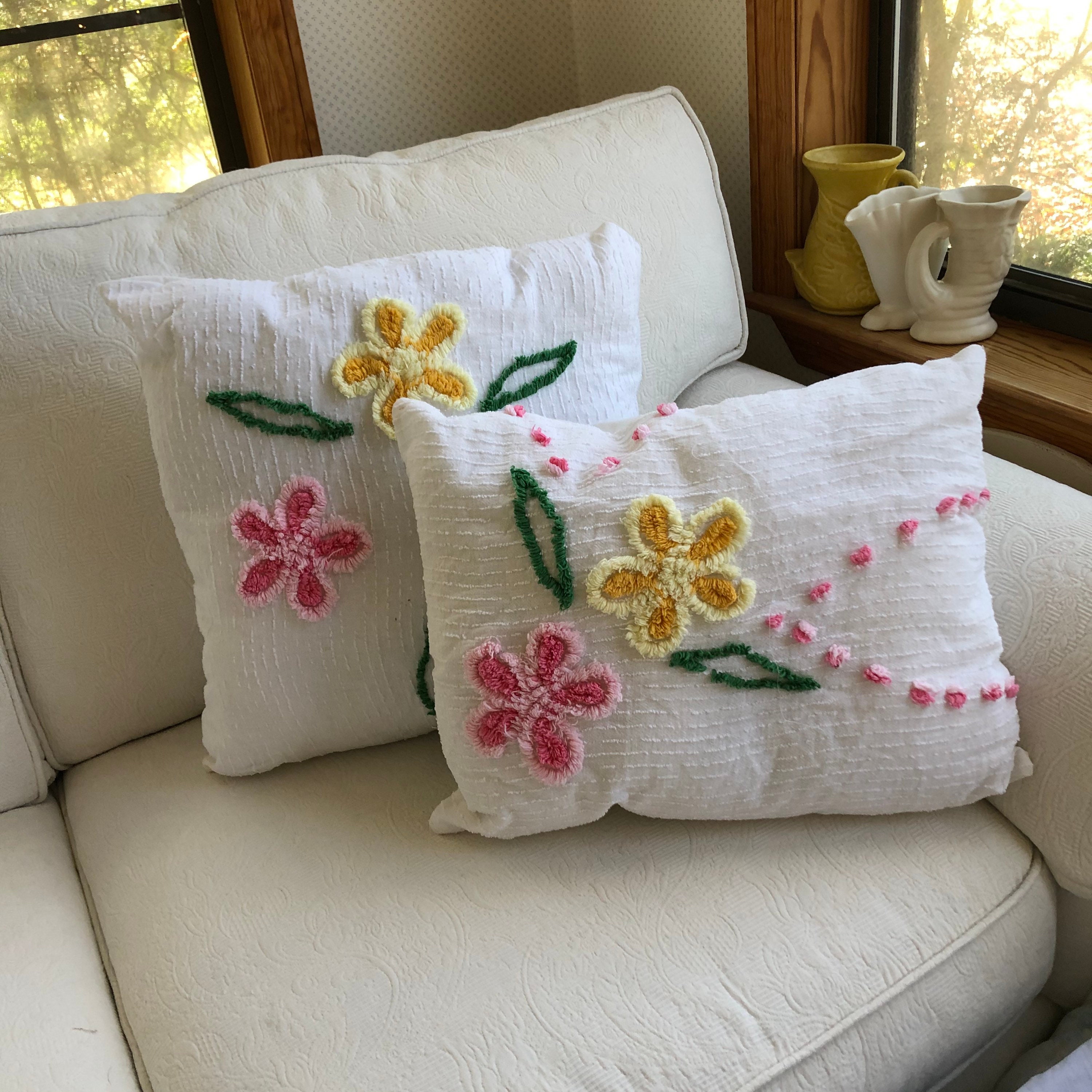 Chenille Pillows Handmade from Vintage Chenille Bedspread Etsy