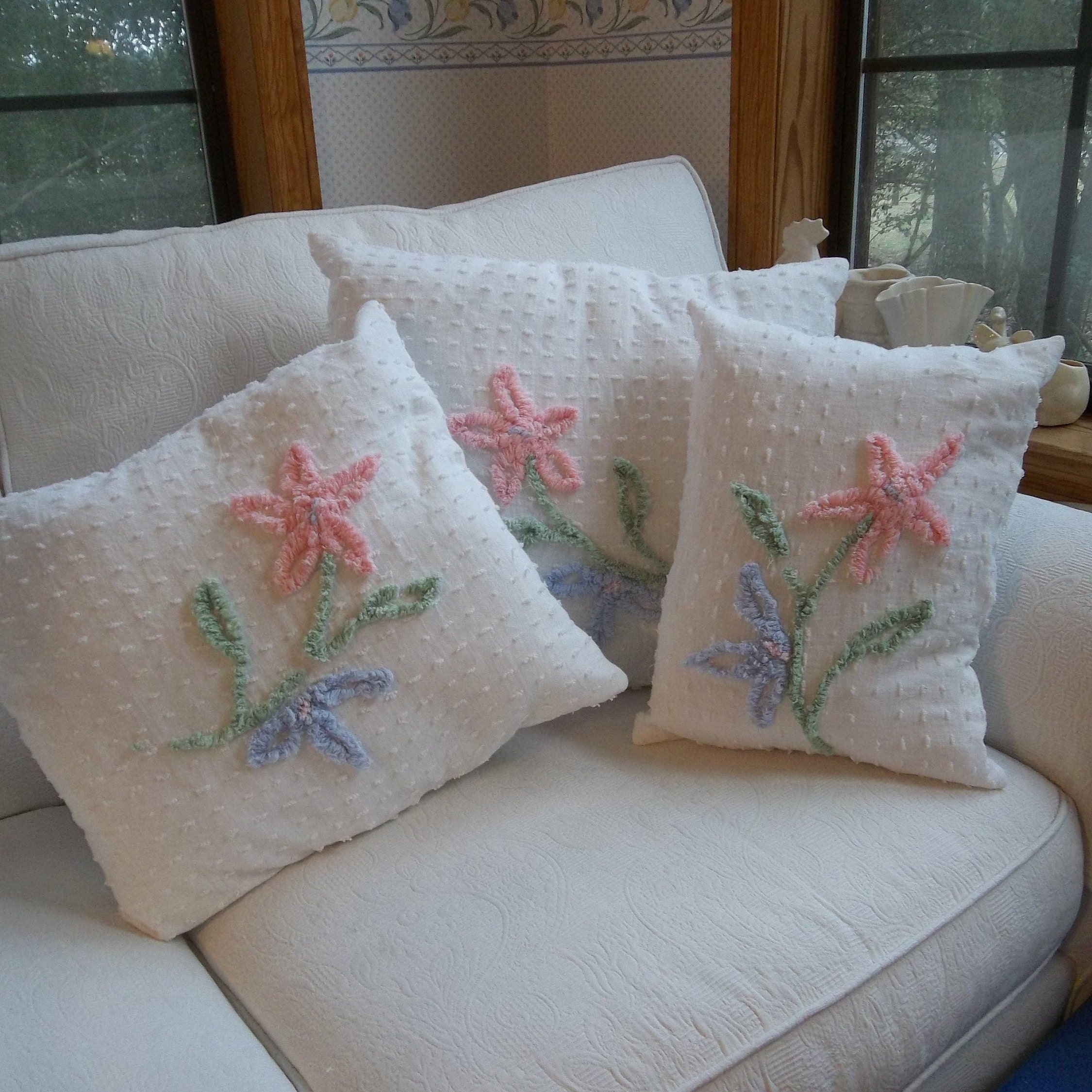 Chenille Pillows Handmade from Vintage Chenille Bedspread | Etsy