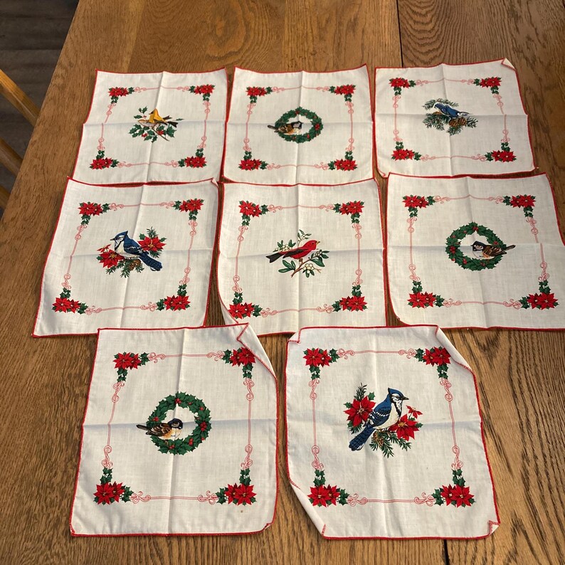 Vintage Christmas Cocktail Napkins for Holiday Table - Mid Century Barware - 2 Sets sold Separately BIRD Napkins