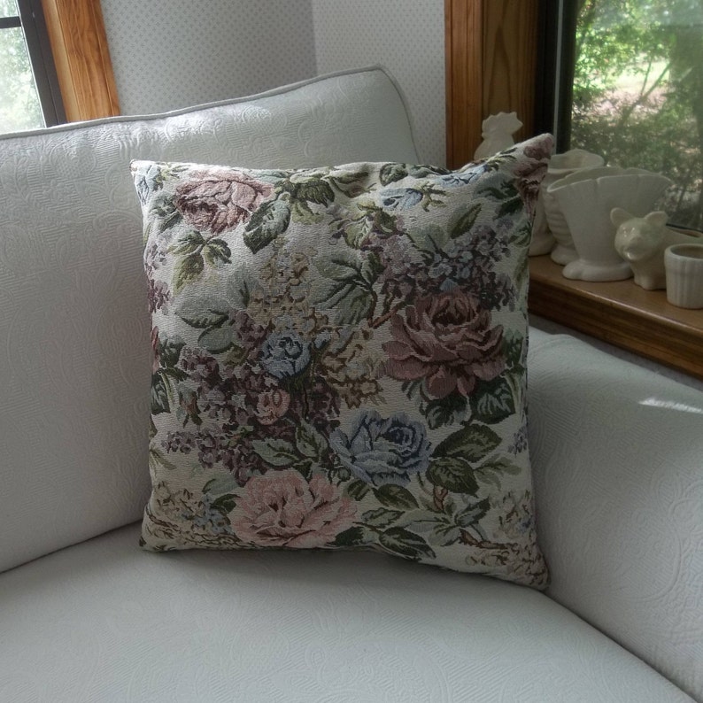 Pink Floral Tapestry Pillow Custom Sizes Handmade Cottage Etsy